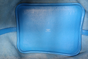 HERMES PICOTIN LOCK MM Clemence leather Blue zanzibar X Engraving Hand bag 700100043