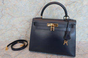 HERMES／エルメス ケリー28 ボックスカーフ ネイビー 〇Y刻印 ショルダーバッグ 700060083