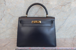 HERMES／エルメス ケリー28 ボックスカーフ ネイビー 〇Y刻印 ショルダーバッグ 700060083