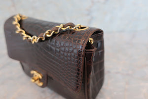 CHANEL Mini Matelasse single flap chain shoulder bag Crocodile/Lambskin Brown/Gold hadware Shoulder bag 600040211