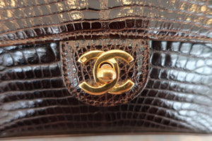 CHANEL Mini Matelasse single flap chain shoulder bag Crocodile/Lambskin Brown/Gold hadware Shoulder bag 600040211