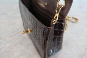 CHANEL Mini Matelasse single flap chain shoulder bag Crocodile/Lambskin Brown/Gold hadware Shoulder bag 600040211