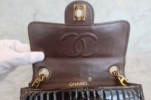 CHANEL Mini Matelasse single flap chain shoulder bag Crocodile/Lambskin Brown/Gold hadware Shoulder bag 600040211