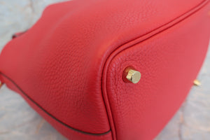 HERMES PICOTIN LOCK PM Clemence leather Rouge casaque C刻印 Hand bag 700010016