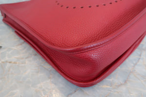 HERMES  EVELYNE 3GM Clemence leather Rouge garance □N Engraving Shoulder bag 700100031