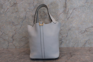 HERMES PICOTIN LOCK MM Clemence leather Blue pale D刻印 Hand bag 700010068