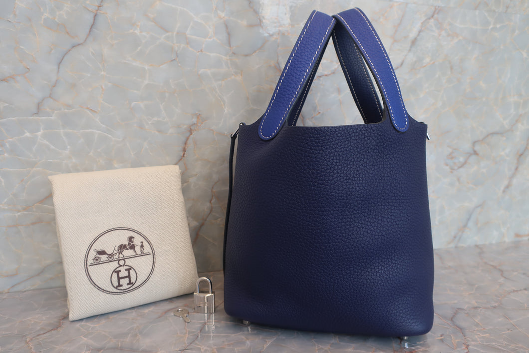 HERMES PICOTIN LOCK CASAQUE PM Clemence leather Blue electric/Blue encre Y刻印 Hand bag 600110135