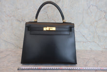 将图片加载到图库查看器，HERMES KELLY 28 Box carf leather Black □G刻印 Shoulder bag 800010144

