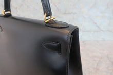 将图片加载到图库查看器，HERMES KELLY 28 Box carf leather Black □G刻印 Shoulder bag 800010144
