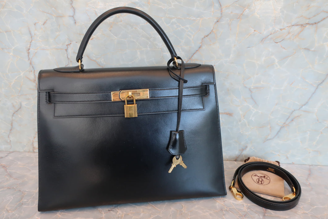 HERMES KELLY 32 Box carf leather Black 〇E刻印 Shoulder bag 700060168
