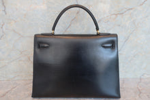 将图片加载到图库查看器，HERMES KELLY 32 Box carf leather Black 〇E刻印 Shoulder bag 700060168
