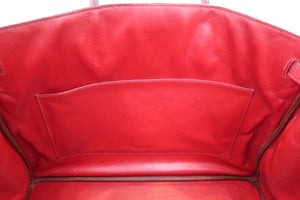 HERMES BIRKIN 40 Fjord leather Rouge vif 〇U Engraving Hand bag 600060054
