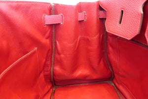 HERMES BIRKIN 40 Fjord leather Rouge vif 〇U Engraving Hand bag 600060054
