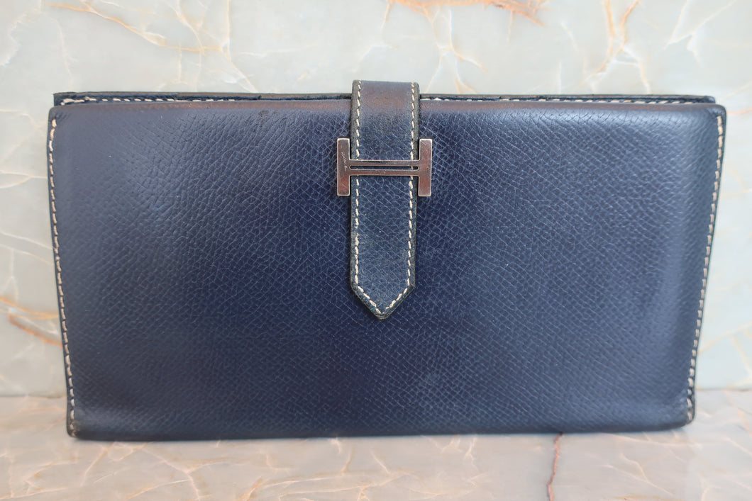HERMES／エルメス ベアンクラシック リセ ブルー □F刻印 財布 700080095