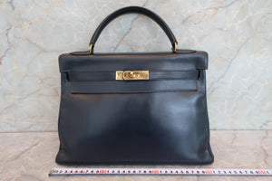 HERMES KELLY 32 Box carf leather Navy 〇R Engraving Hand bag 700100008