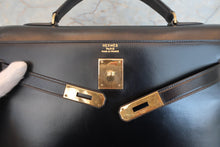 将图片加载到图库查看器，HERMES KELLY 32 Box carf leather Black 〇E刻印 Shoulder bag 700060168
