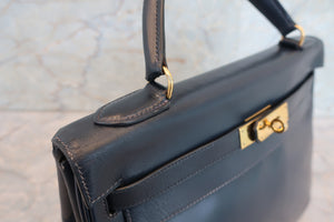 HERMES KELLY 32 Box carf leather Navy 〇R Engraving Hand bag 700100008