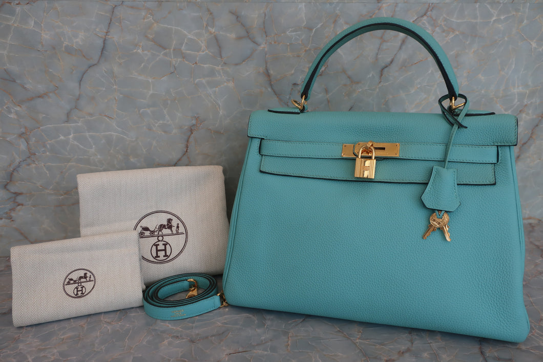 HERMES KELLY 32 Clemence leather Blue atoll T刻印 Shoulder bag 600100027