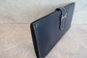 HERMES／エルメス ベアンクラシック リセ ブルー □F刻印 財布 700080095
