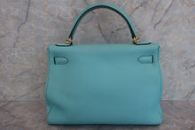 将图片加载到图库查看器，HERMES KELLY 32 Clemence leather Blue atoll T刻印 Shoulder bag 600100027
