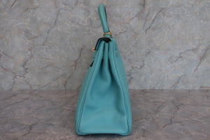 HERMES KELLY 32 Clemence leather Blue atoll T刻印 Shoulder bag 600100027