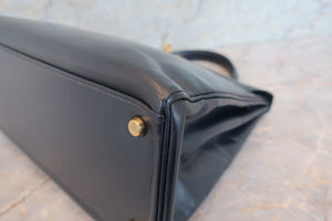 HERMES KELLY 32 Box carf leather Navy 〇R Engraving Hand bag 700100008