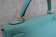 将图片加载到图库查看器，HERMES KELLY 32 Clemence leather Blue atoll T刻印 Shoulder bag 600100027
