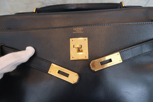 HERMES KELLY 32 Box carf leather Navy 〇R Engraving Hand bag 700100008