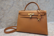 将图片加载到图库查看器，HERMES KELLY 32 Box carf leather Natural 〇Z刻印 Shoulder bag 700010122
