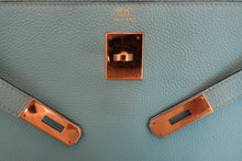 将图片加载到图库查看器，HERMES KELLY 32 Clemence leather Blue atoll T刻印 Shoulder bag 600100027
