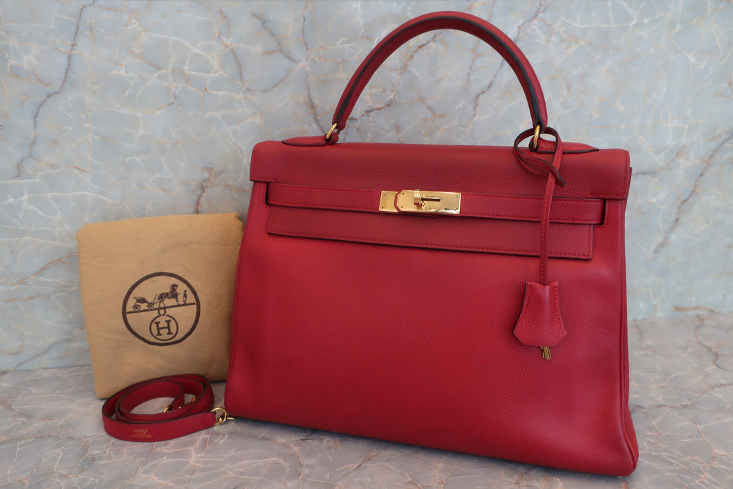 HERMES KELLY 32 Graine Couchevel leather Rouge vif 〇U刻印 Shoulder bag 600100037