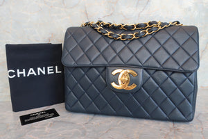 CHANEL Medium Matelasse single flap chain shoulder bag Lambskin Navy/Gold hadware Shoulder bag 700010107