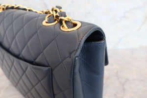 CHANEL Medium Matelasse single flap chain shoulder bag Lambskin Navy/Gold hadware Shoulder bag 700010107