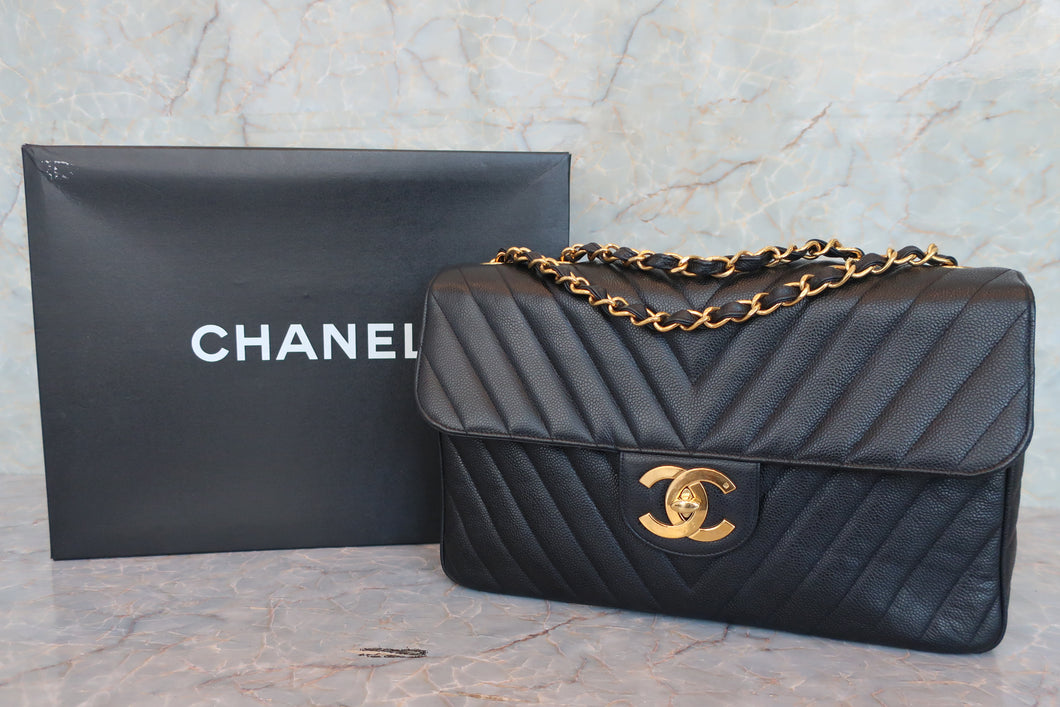 CHANEL/シャネル Vステッチチェーンショルダーバッグ キャビアスキン ブラック/ゴールド金具 ショルダーバッグ 700070249