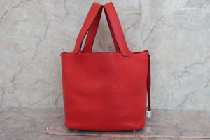 HERMES PICOTIN LOCK MM Clemence leather Rouge tomate A刻印 Hand bag 600090251