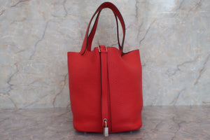 HERMES PICOTIN LOCK MM Clemence leather Rouge tomate A刻印 Hand bag 600090251