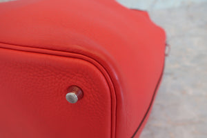 HERMES PICOTIN LOCK MM Clemence leather Rouge tomate A刻印 Hand bag 600090251