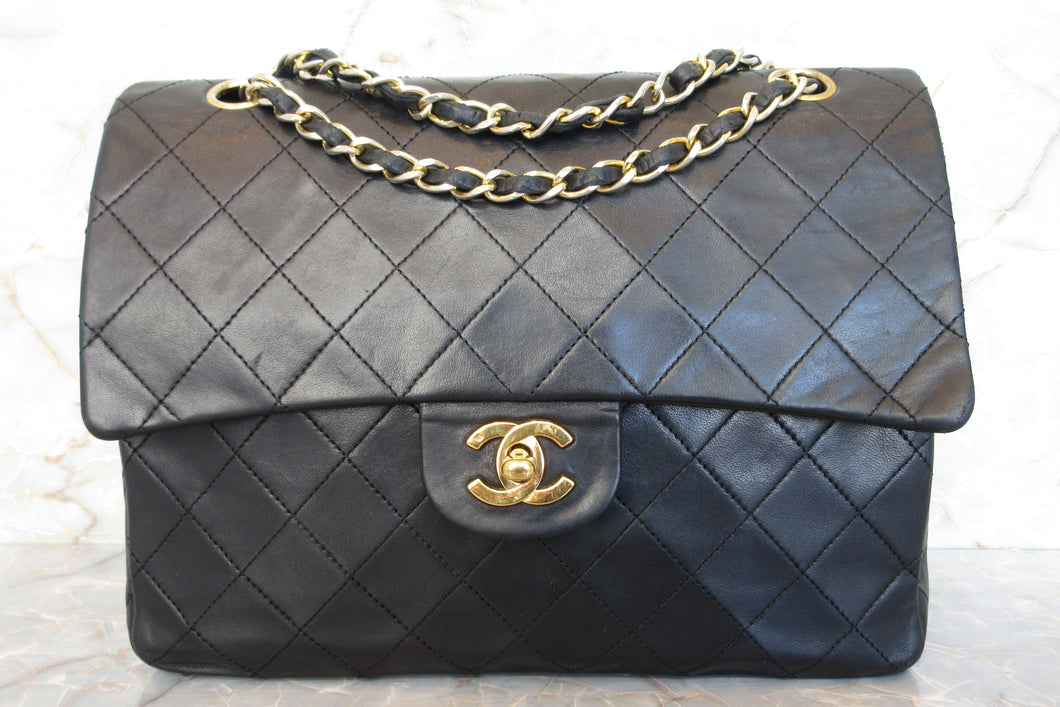 CHANEL Matelasse double flap double chain shoulder bag Lambskin Black/Gold hadware Shoulder bag 700010059