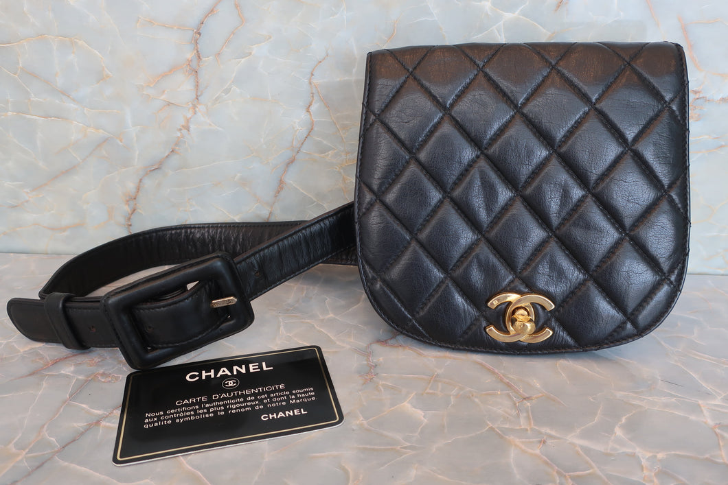 CHANEL/シャネル マトラッセウエストバッグ ラムスキン ブラック/ゴールド金具 ウエストバッグ 600070154