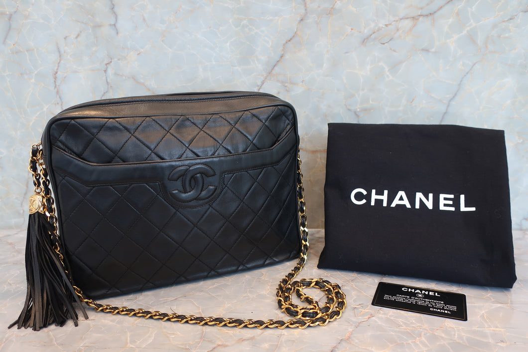 CHANEL Matelasse fringe chain shoulder bag Lambskin Black/Gold hadware Shoulder bag 700100054