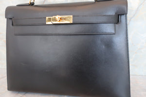 HERMES／エルメス ケリー32 ボックスカーフ ブラック 〇X刻印 ショルダーバッグ 700070202
