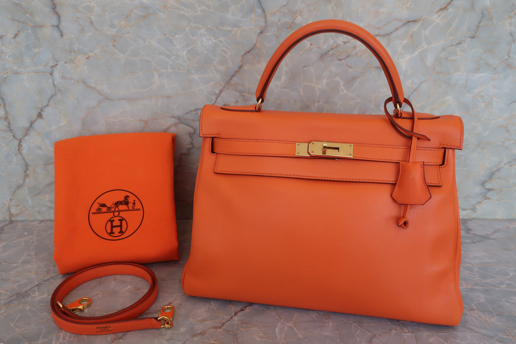 HERMES／エルメス ケリー32 ヴォーガリバー オレンジ □B刻印 ショルダーバッグ 700070169