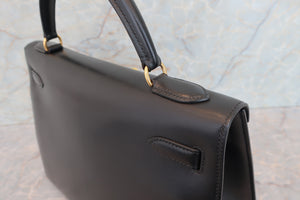 HERMES／エルメス ケリー32 ボックスカーフ ブラック 〇X刻印 ショルダーバッグ 700070202