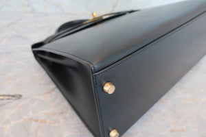 HERMES／エルメス ケリー32 ボックスカーフ ブラック 〇X刻印 ショルダーバッグ 700070202