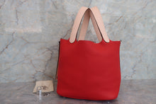 将图片加载到图库查看器，HERMES PICOTIN LOCK CASAQUE MM Clemence leather/Swift leather Rouge tomate/Rose Eglantine X刻印 Hand bag 700060244

