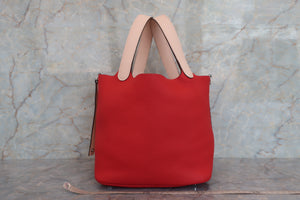 HERMES PICOTIN LOCK CASAQUE MM Clemence leather/Swift leather Rouge tomate/Rose Eglantine X刻印 Hand bag 700060244