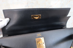 HERMES／エルメス ケリー32 ボックスカーフ ブラック 〇X刻印 ショルダーバッグ 700070202