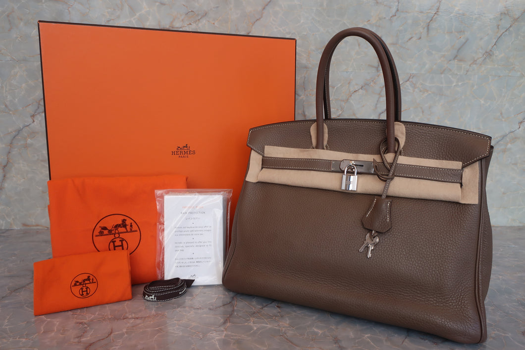 HERMES BIRKIN 35 Clemence leather Etoupe gray □N刻印 Hand bag 600100045