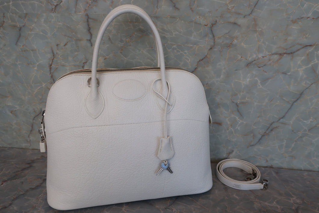 HERMES BOLIDE 35 Fjord leather White □E Engraving Shoulder bag 700100050