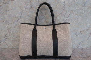 HERMES GARDEN PARTY PM Toile H/Leather Gray/Black □H刻印 Tote bag 600090027